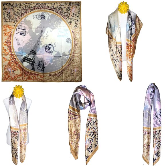 NWT Genuine 100% Mulberry Silk Satin Scarf 42"x42" Large Square Shawl 59741 - Picture 1 of 10